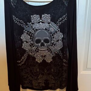 Harley-Davidson Black and Gray Skull Long Sleeve Tee